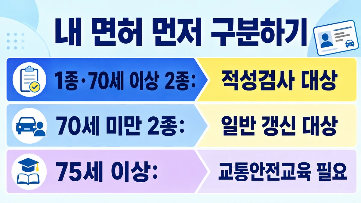 면허 종류와 나이에 따른 적성검사 및 갱신 대상 구분