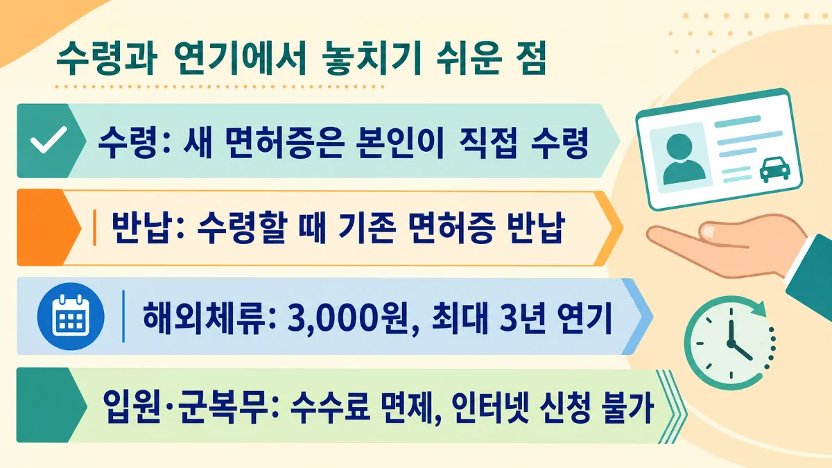 운전면허 갱신 수령과 해외체류·입원 연기 조건 정리