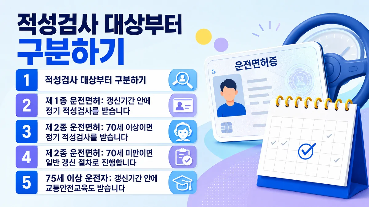제1종과 제2종 운전면허의 나이별 적성검사 및 교통안전교육 대상 정리