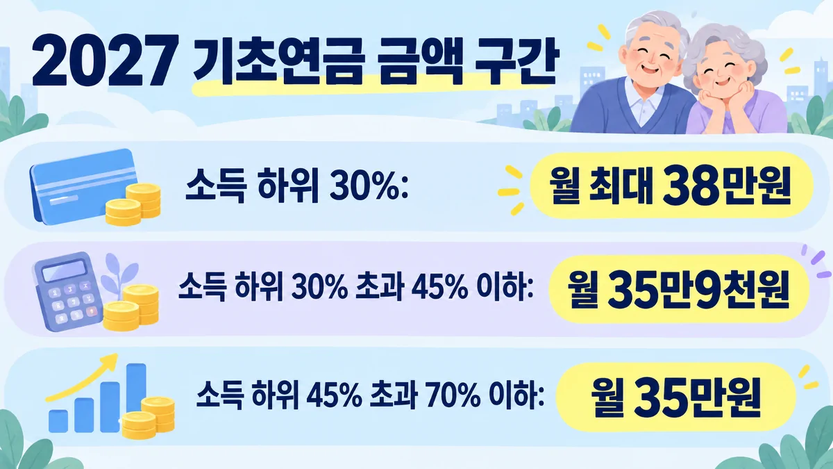 2027 기초연금 소득 구간별 월 지급액 비교