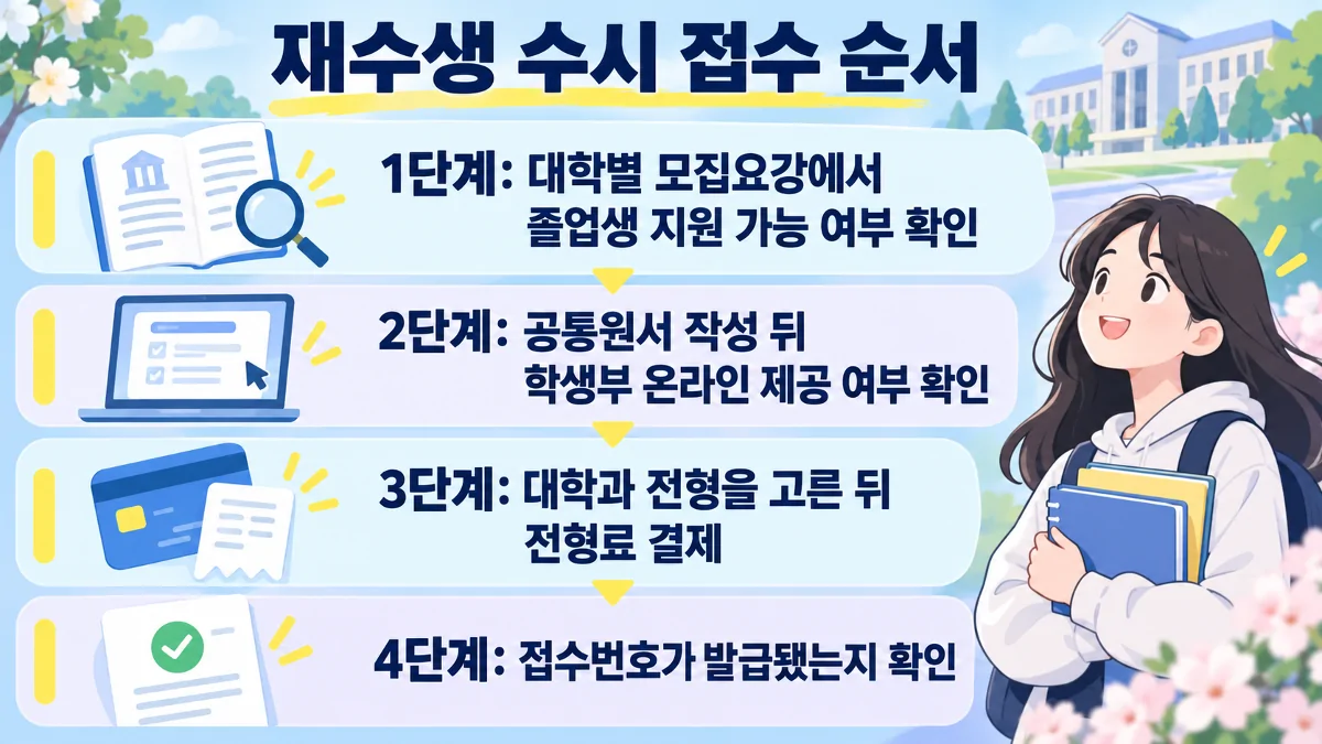재수생이 모집요강 확인부터 접수번호 발급까지 수시 원서를 접수하는 순서