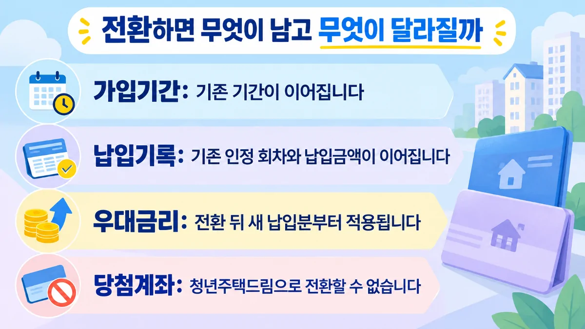 청년주택드림 전환 시 기존 가입기간과 납입기록, 우대금리 적용 시점 안내