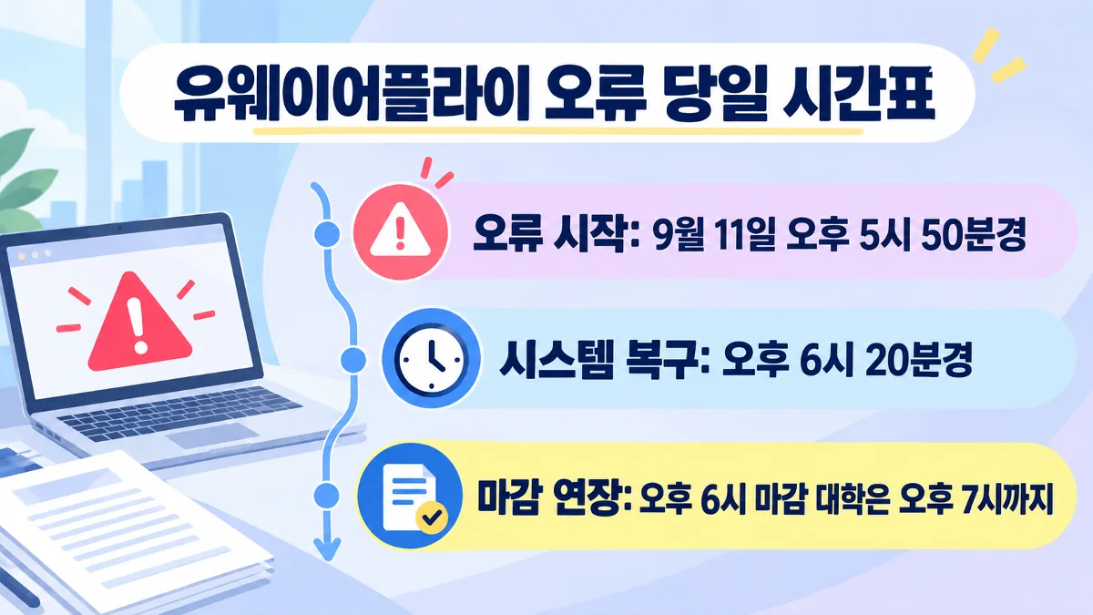 유웨이어플라이 오류 발생부터 복구와 마감 연장까지 시간 순서