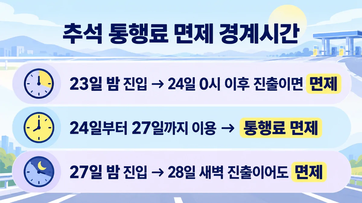 2026년 추석 고속도로 통행료 면제 시작과 종료 경계시간 예시