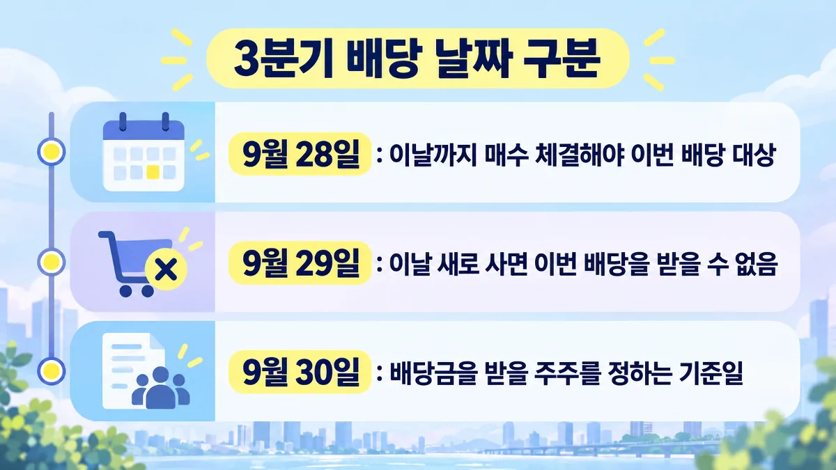 삼성전자 3분기 마지막 매수일과 배당락일, 배당 기준일을 비교한 인포그래픽