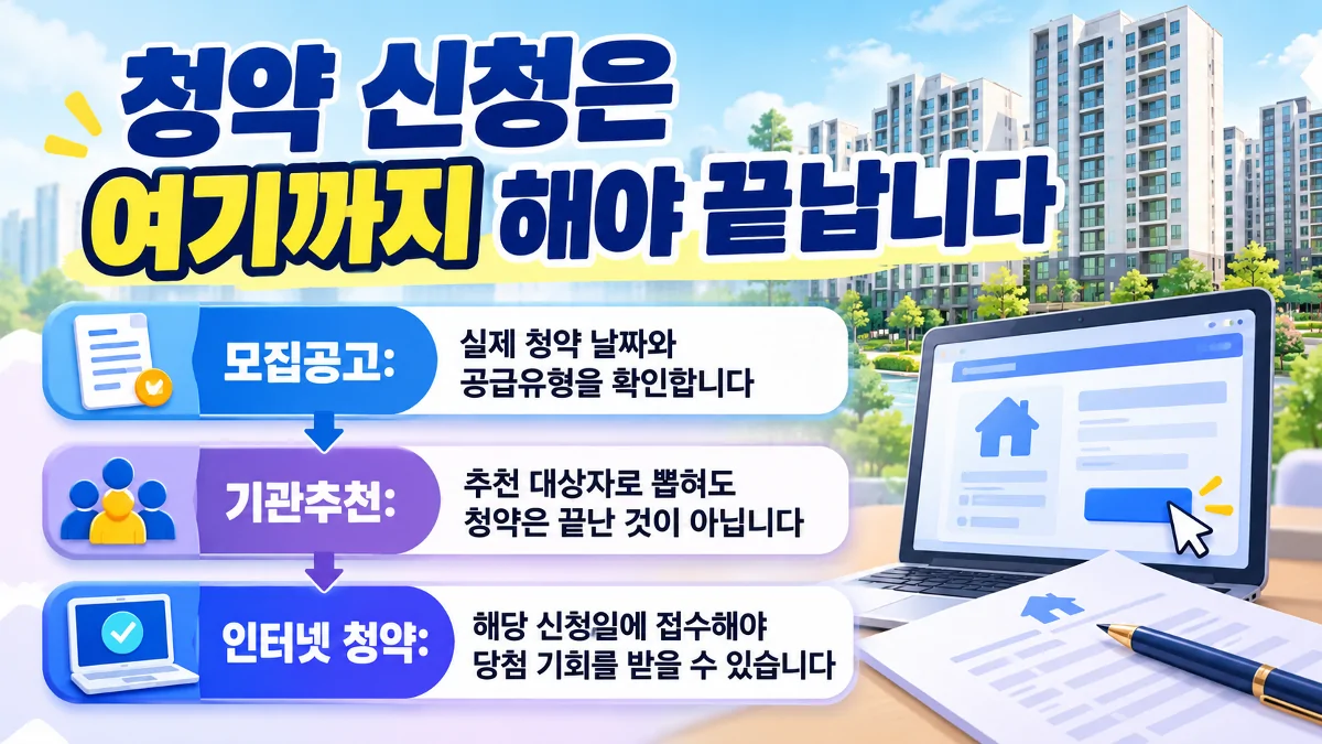 광명 시티프라디움 에듀하임 기관추천부터 인터넷 청약까지 순서를 설명한 카드뉴스