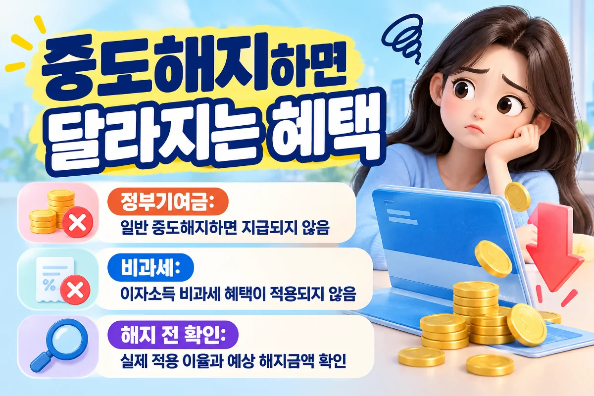 청년미래적금 일반 중도해지 시 정부기여금과 비과세 변화