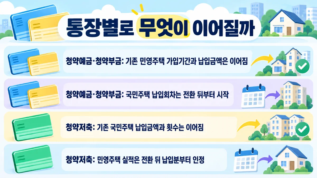 청약예금·청약부금과 청약저축을 종합저축으로 전환할 때 이어지는 실적 비교