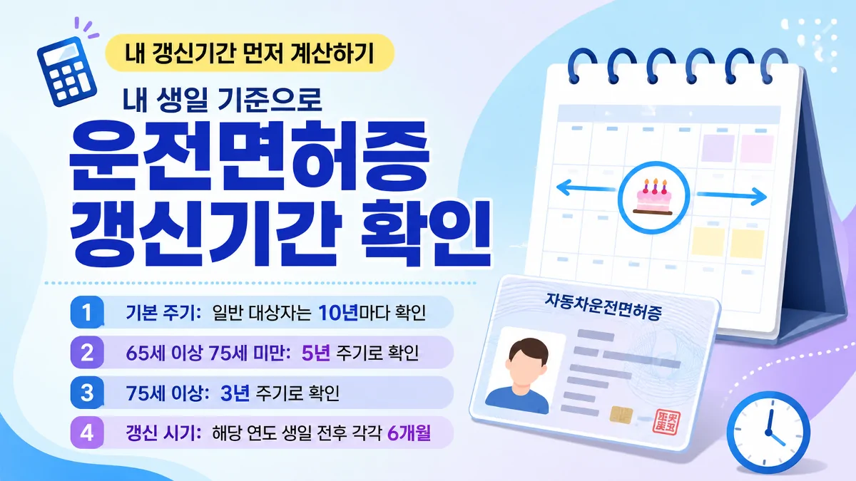 운전면허 갱신 주기와 생일 기준 갱신기간을 비교한 안내 이미지