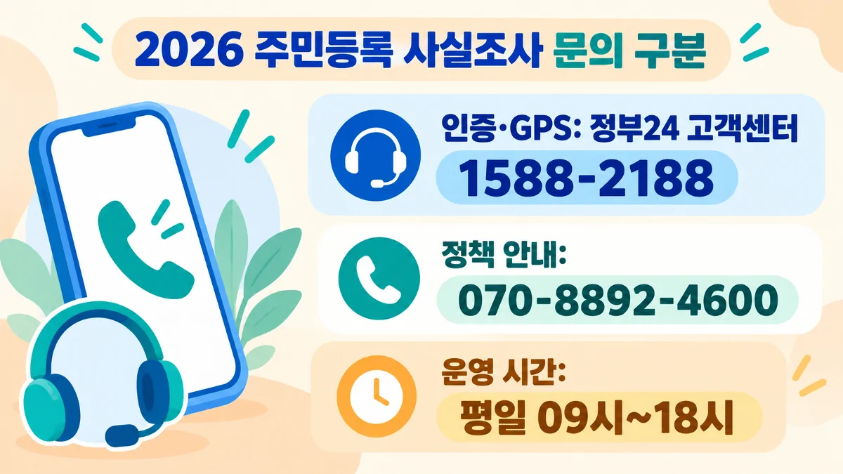 주민등록 사실조사 인증 GPS 및 정책 문의 전화 안내