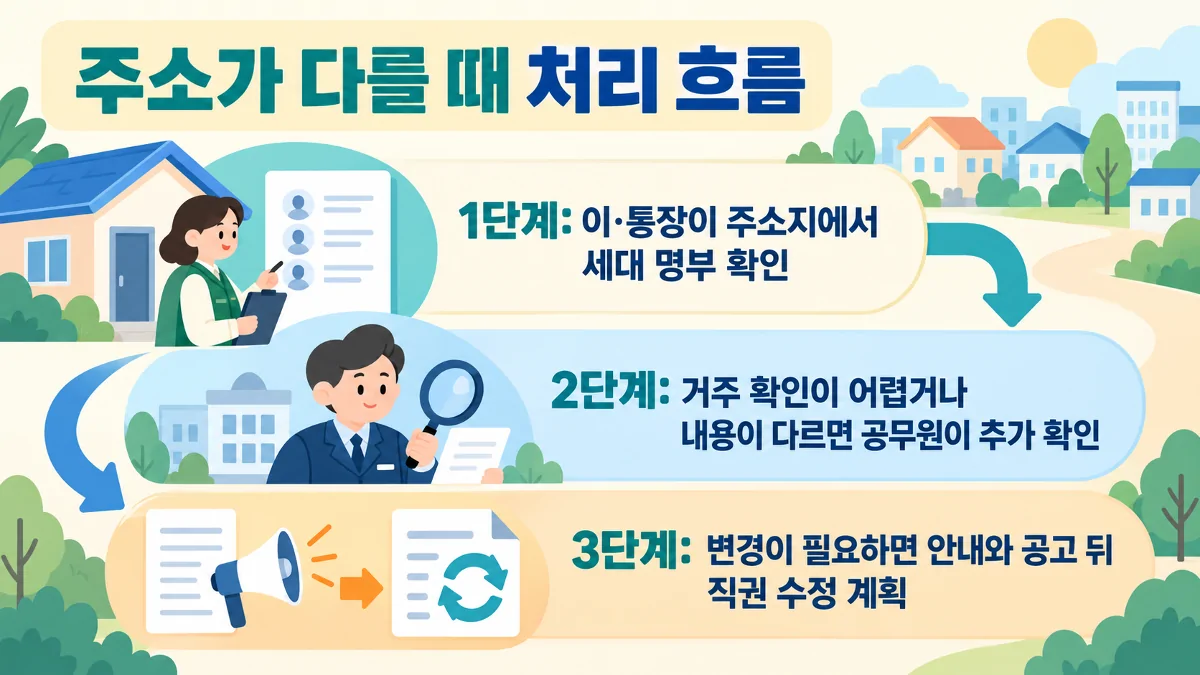 주민등록 주소와 실제 거주지가 다를 때 후속 처리 흐름