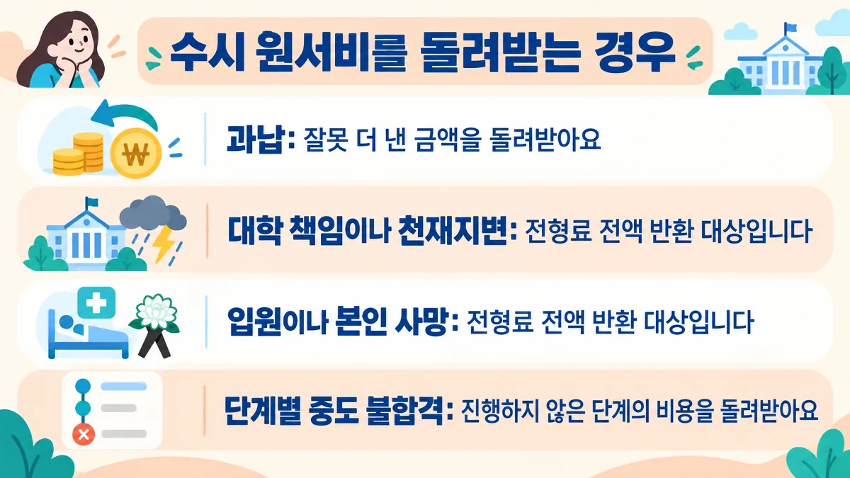 수시 원서비 전형료 반환 사유와 반환 범위를 정리한 이미지