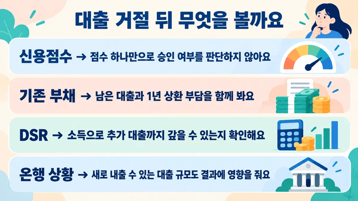 신용대출 거절 뒤 신용점수, 기존 부채, DSR, 은행 대출 여력을 확인하는 순서