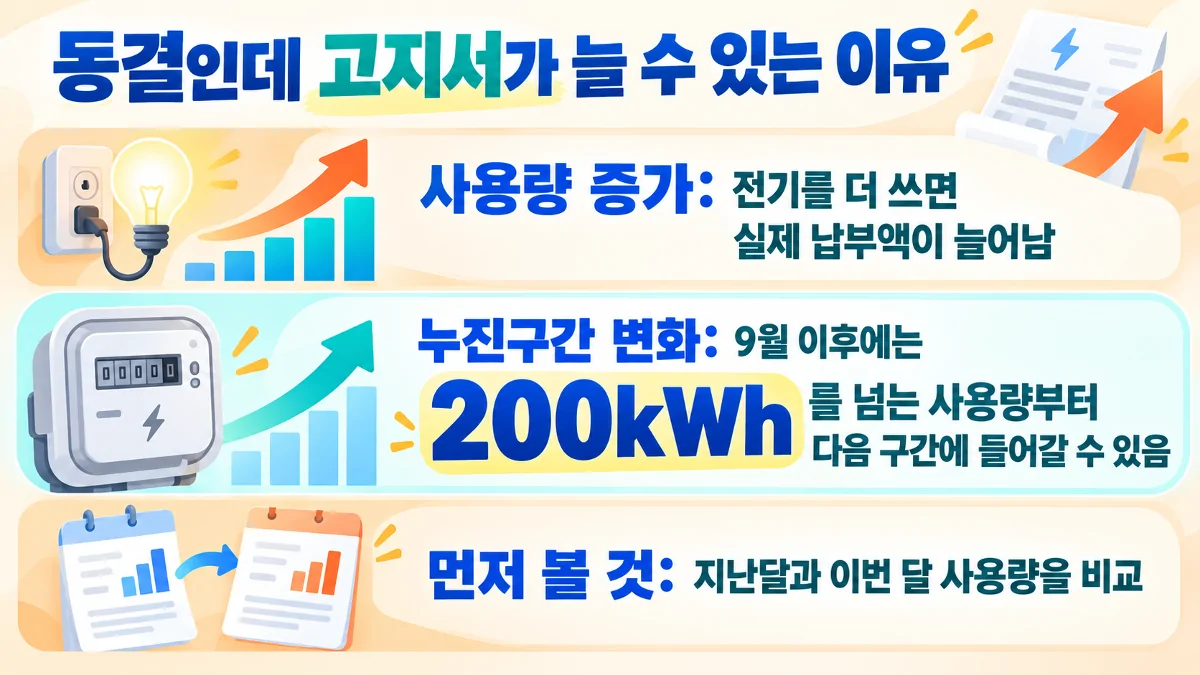 전기요금 동결에도 고지서가 늘 수 있는 이유를 설명한 인포그래픽