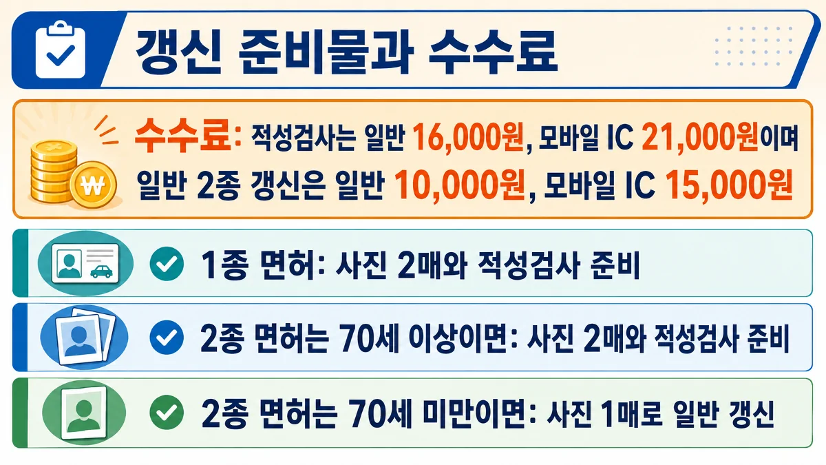 면허 종류와 나이에 따른 사진 준비물과 일반·모바일 IC 수수료 비교 이미지
